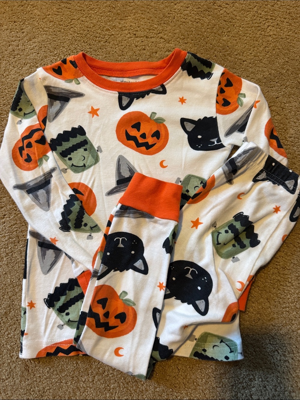 Carter's Orange White Black Halloween Character Pajama Set